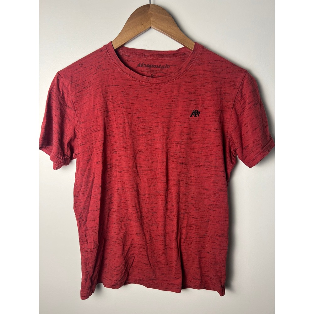 Aeropostale T-Shirt Boys Sm Red Heathered Space Dye A87 Logo Crewneck Tee Casual